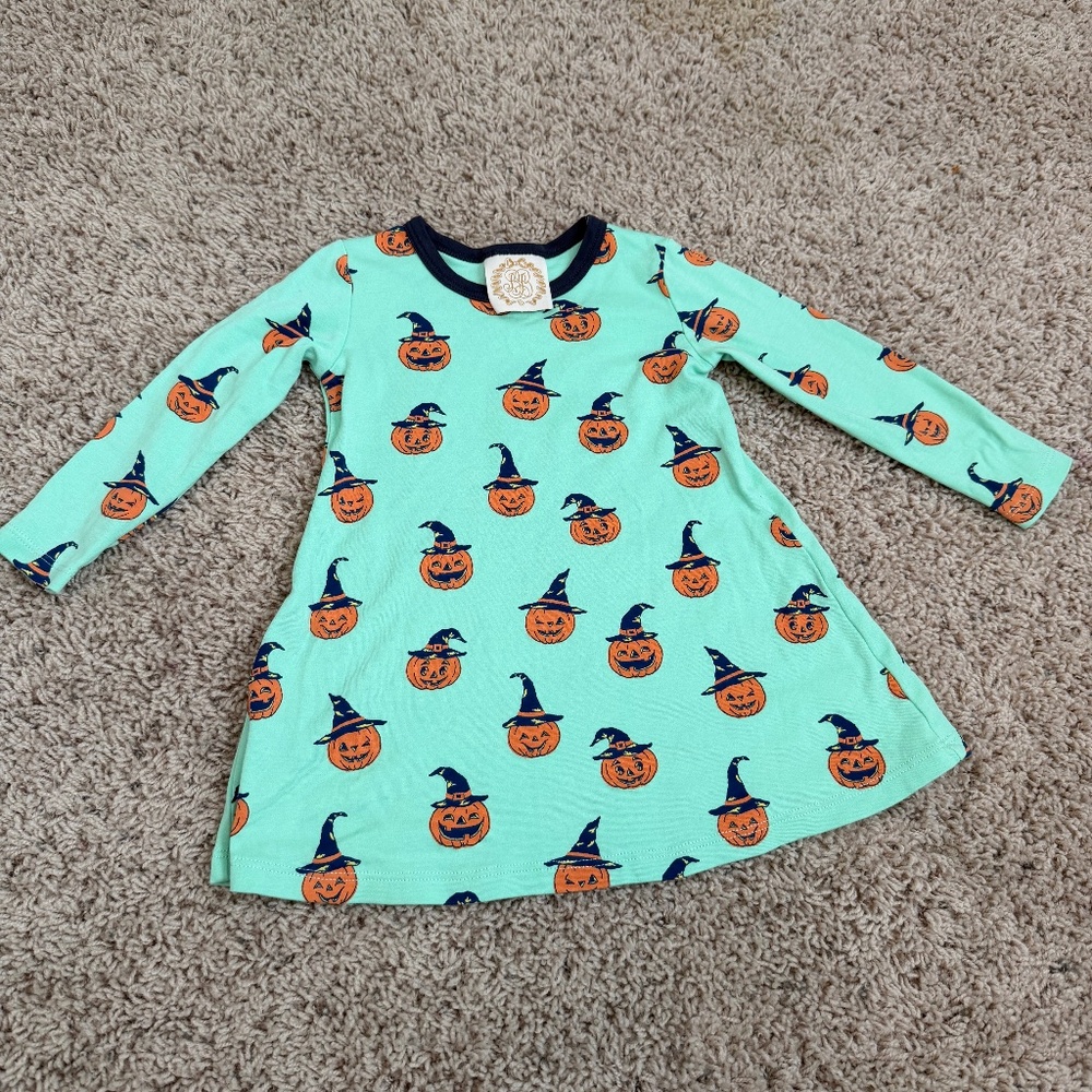 Long Sleeve Polly Play Dress - Olde Jolly Jack O' Lantern with Nantucket Navy